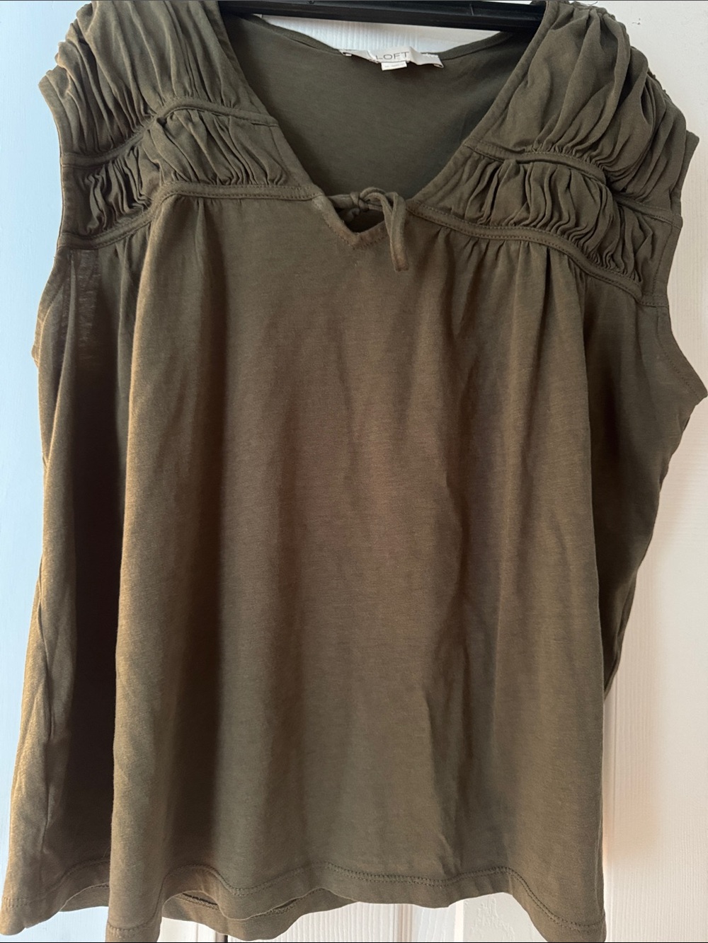 LOFT Olive Tie-Detail Ruched Shoulder Tank